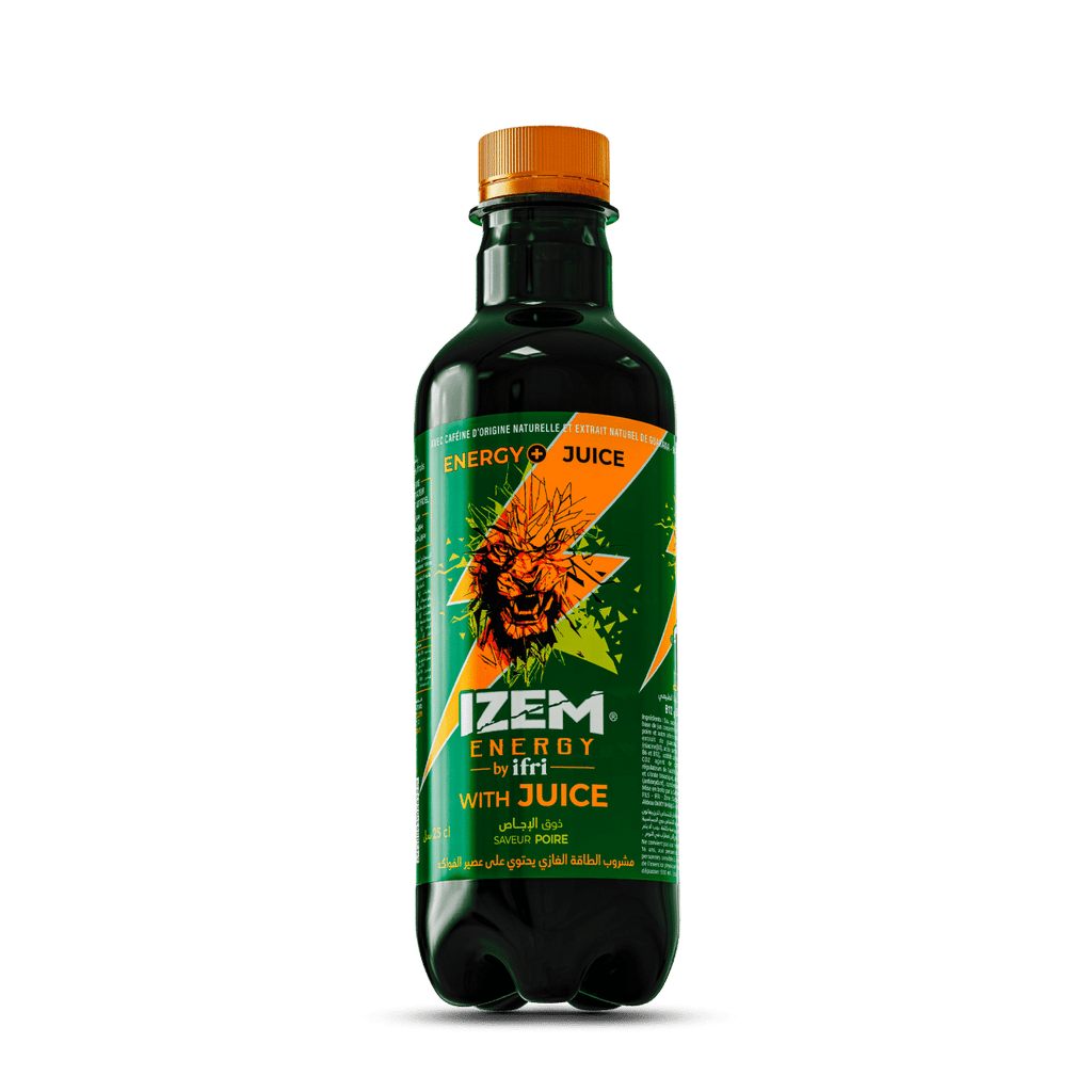 IZEM Energy with Juice Poire – Boisson Énergisante Algérienne 25 cl & 33 cl