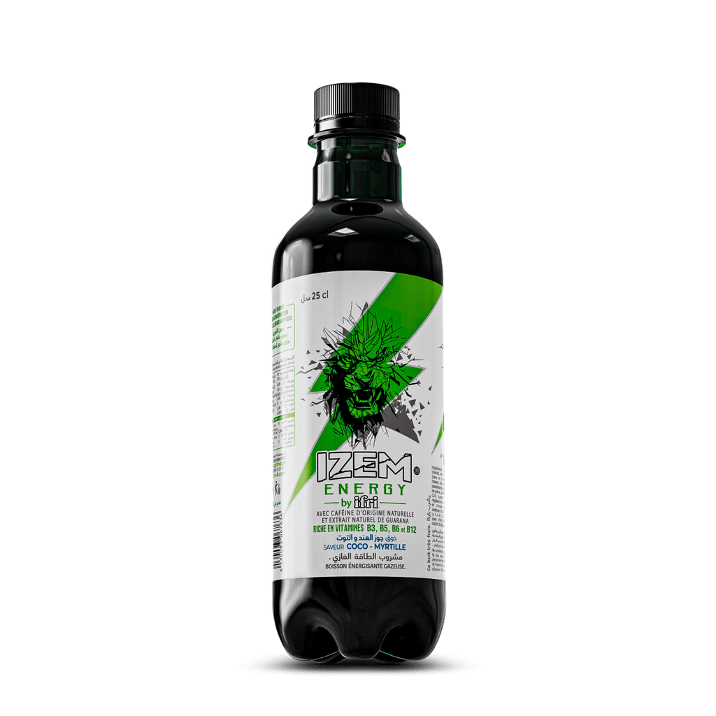 IZEM Energy Coco & Myrtille – Boisson Énergisante Algérienne 25 cl & 33 cl