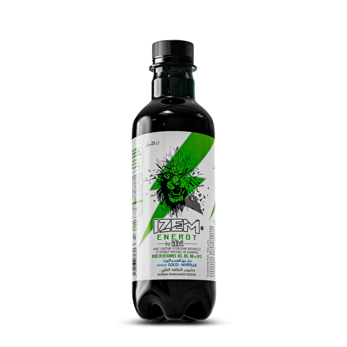 IZEM Energy Coco & Myrtille – Boisson Énergisante Algérienne 25 cl & 33 cl